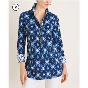 Chicos No Iron Petite Cotton Blend Batik Print Tunic Top Size 18